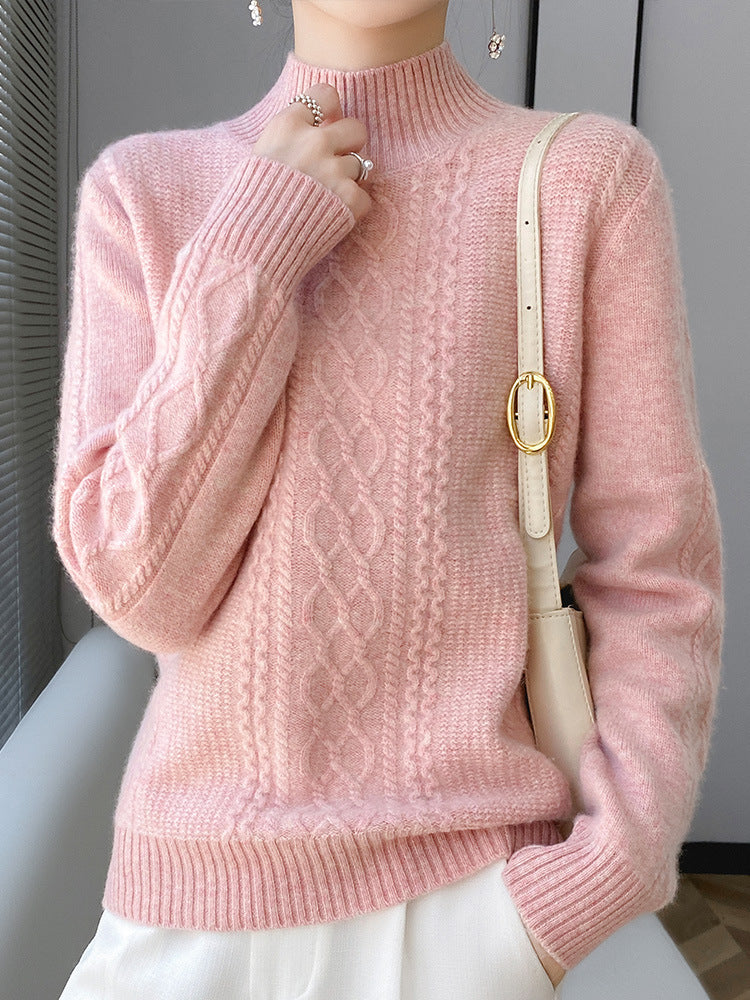 Damen Weicher Zopfstrick-Mockneck-Pullover mit leichtem Mohair-Effekt Echoarchiv