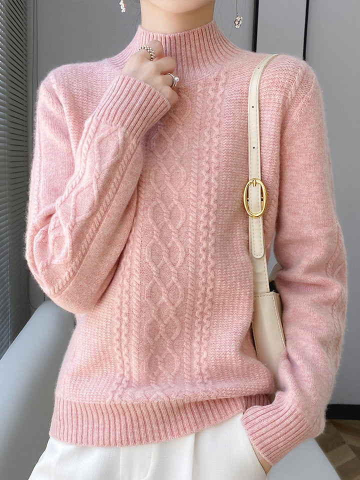 Damen Weicher Zopfstrick-Mockneck-Pullover mit leichtem Mohair-Effekt Echoarchiv
