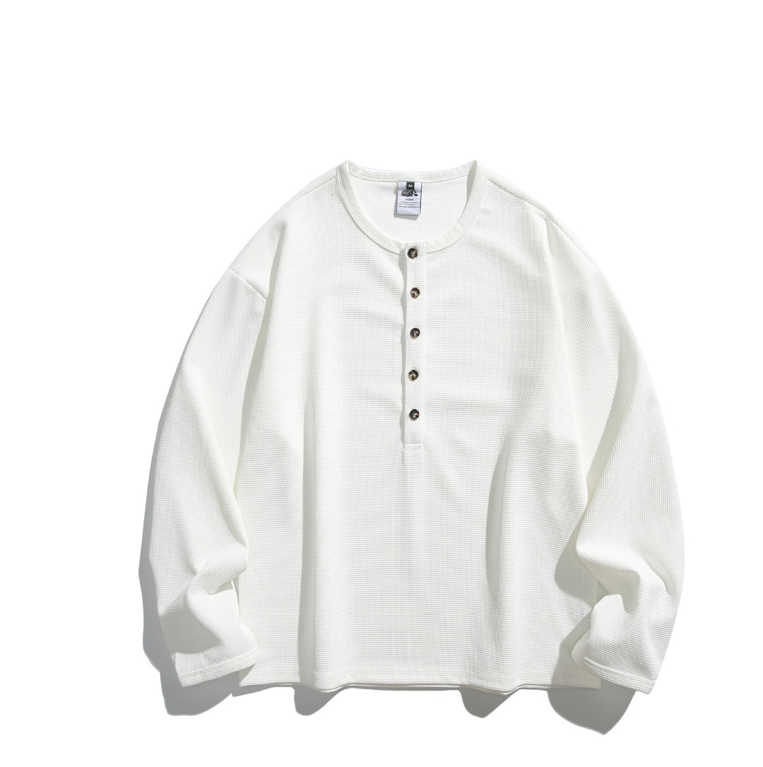 Unisex Waffelstrick-Henleyshirt mit Knopfleiste und Rundhalsausschnitt Echoarchiv