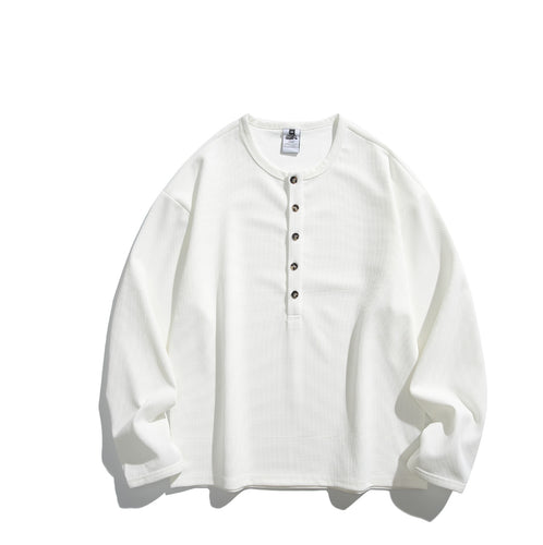 Unisex Waffelstrick-Henleyshirt mit Knopfleiste und Rundhalsausschnitt Echoarchiv