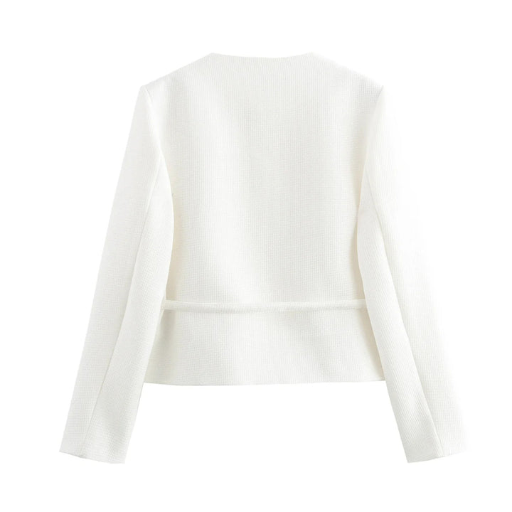Damen nan taillierte Knopfjacke mit Rundhalsausschnitt, taillenbindegürtel und feiner Webstruktur Echo Archiv