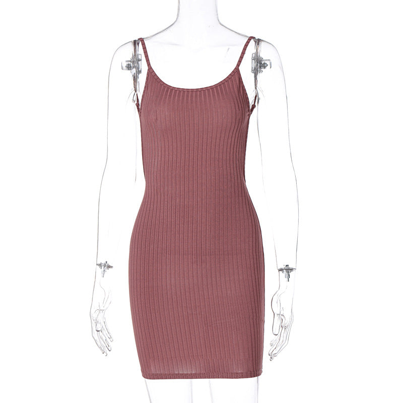 Damen figurbetontes Rippenkleid mit verstellbaren Spaghettiträgern Echo Archiv