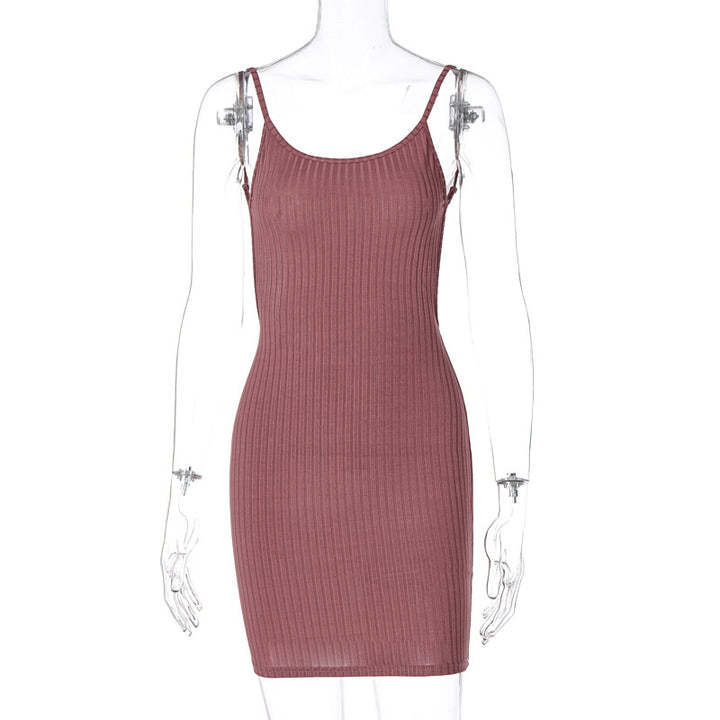 Damen figurbetontes Rippenkleid mit verstellbaren Spaghettiträgern Echo Archiv