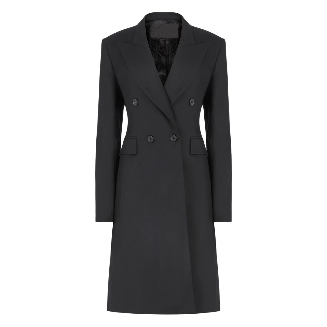 Damen Langblazer im minimalistischen Doppelreiher mit verstärkten Schultern Echoarchiv