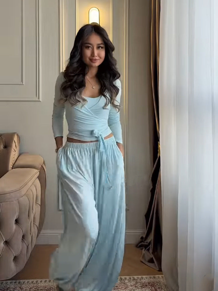 Damen Loungewear-Set mit Wickel-Cropped-Top und weiter Palazzo-Hose Echoarchiv