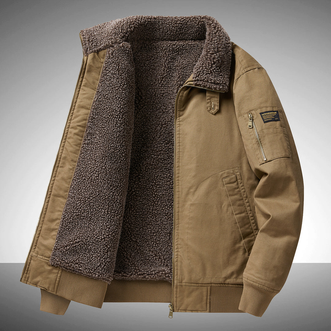 Men's plush pile-lined utility flight jacket with zipped sleeve pocket and reinforced hand pockets – Taviero