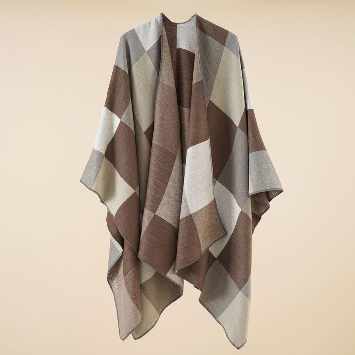 Damen Leichter Jacquard-Poncho mit geometrischem Muster und asymmetrischem Saum – Avérine