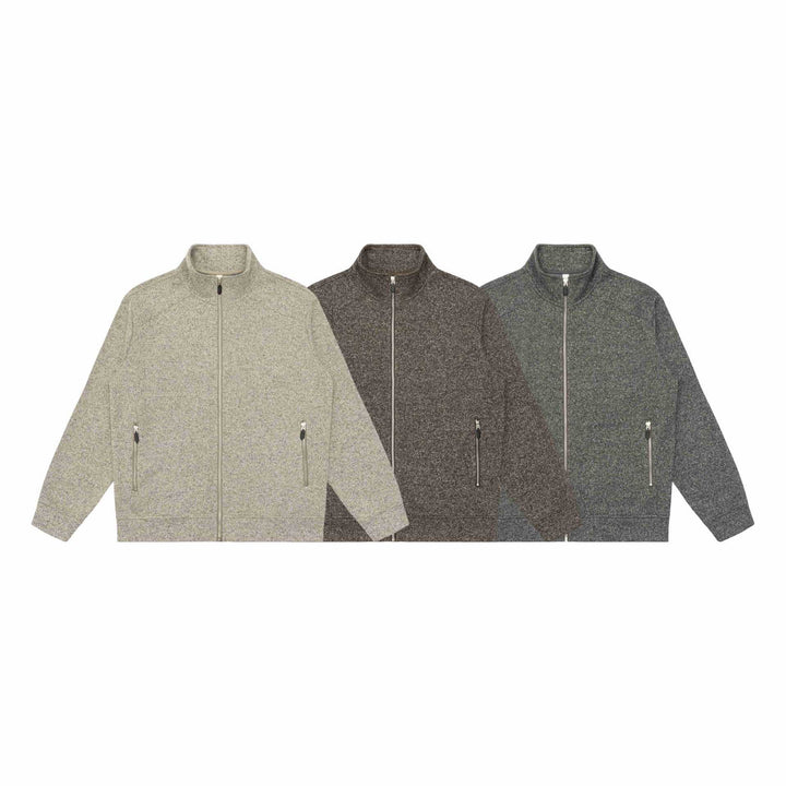 Damen Zipjacke aus meliertem Teddy-Fleece mit Stehkragen und Reißverschlusstaschen Echoarchiv