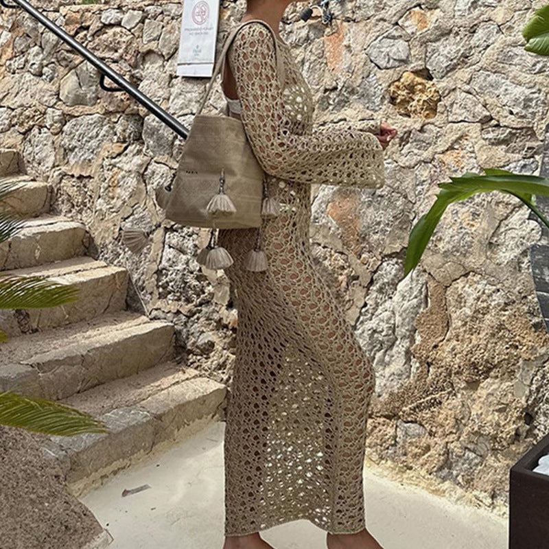 Damen Elegantes Häkel-Maxikleid mit weitem Schnitt und feinen Details Echo Archiv