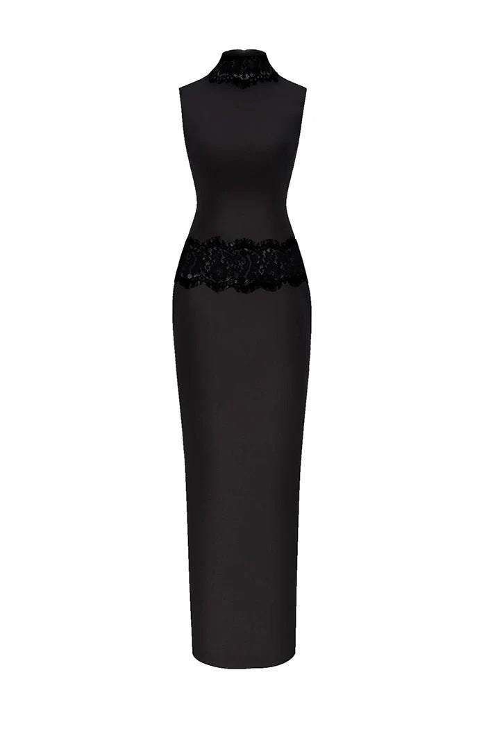 Damen Elegantes und figurbetontes Abendkleid mit Spitzenakzenten Echo Archiv
