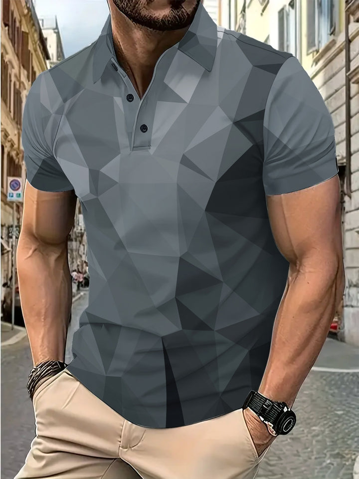 Herren Poloshirt mit geometrischem Design und atmungsaktiver Materialstruktur Echoarchiv