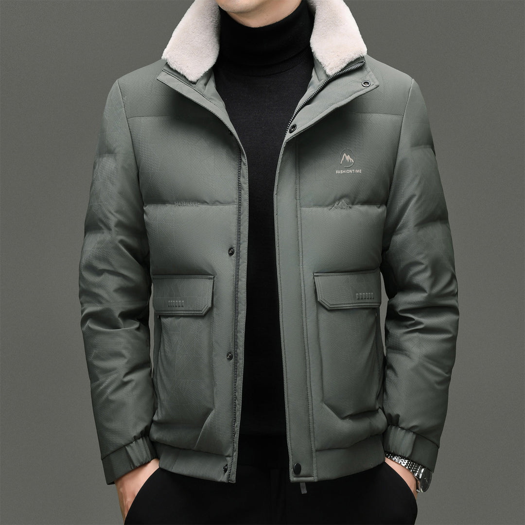 Herren gesteppte Winterjacke mit weichem Kunstfellkragen und praktischen Taschen Echoarchiv