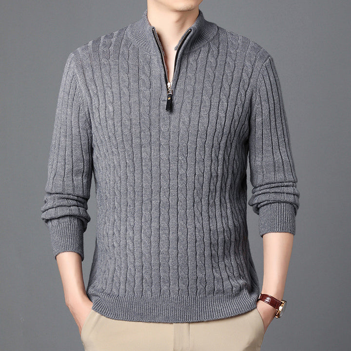 Herren Hochwertiger Strickpullover mit modernem Zipper und Detailstruktur Echoarchiv