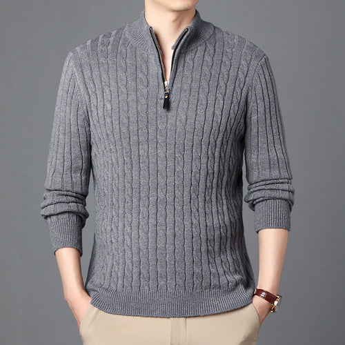Herren Hochwertiger Strickpullover mit modernem Zipper und Detailstruktur Echoarchiv