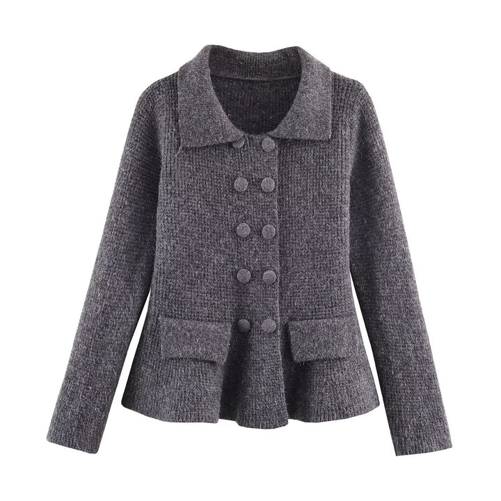 Damen Doppelreihige Bouclé-Jacke mit Schößchen, aufgesetzten Taschen und Hemdkragen Echoarchiv