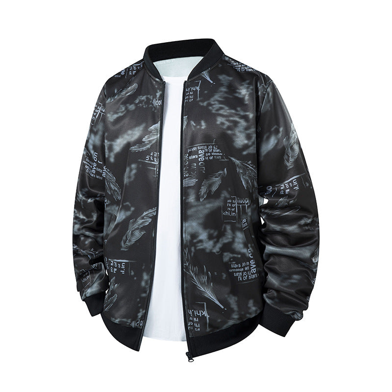 Herren Bomberjacke mit Allover‑Federprint, Satinoptik und geripptem Kragen Echo Archiv