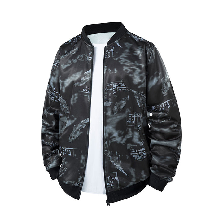 Herren Bomberjacke mit Allover‑Federprint, Satinoptik und geripptem Kragen Echo Archiv