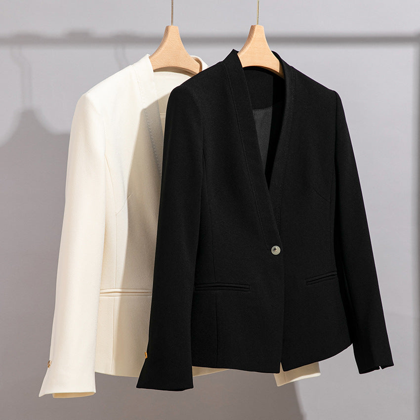 Damen Figurbetonter Ein-Knopf-Blazer mit minimalistischer V-Front und Einschubtaschen Echoarchiv