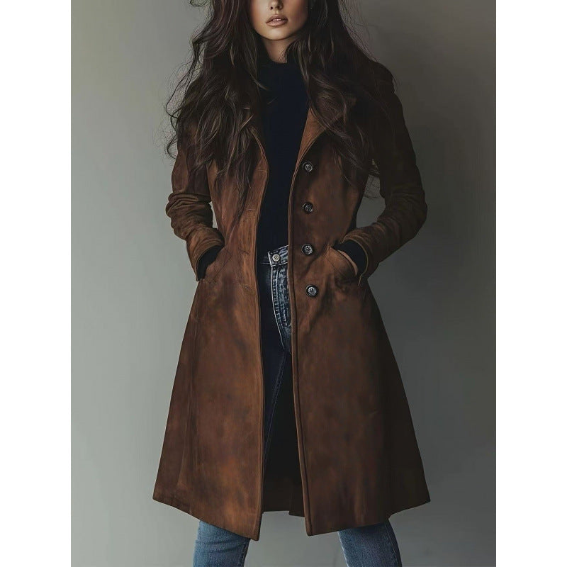Damen Longline Wollmix-Mantel mit tailliertem Schnitt, Reverskragen und Pattentaschen – Montévia