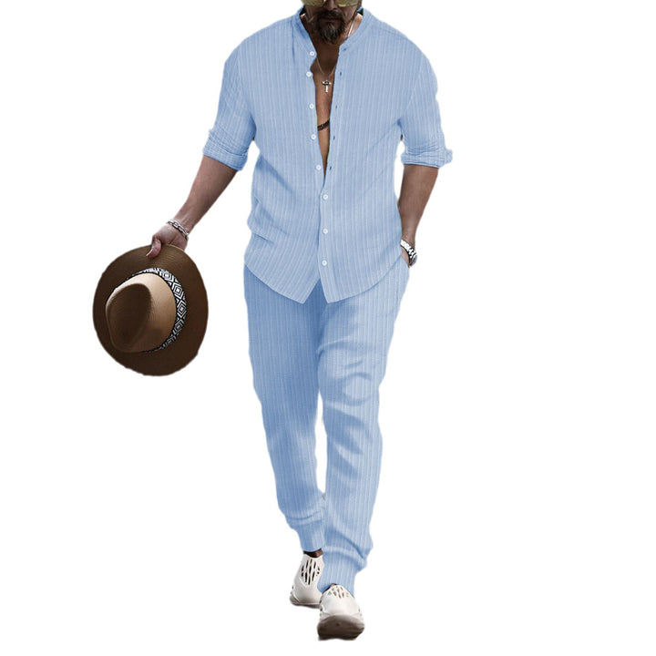 Gestreiftes lässiges Button-Up Lounge-Set für Herren Echoarchiv