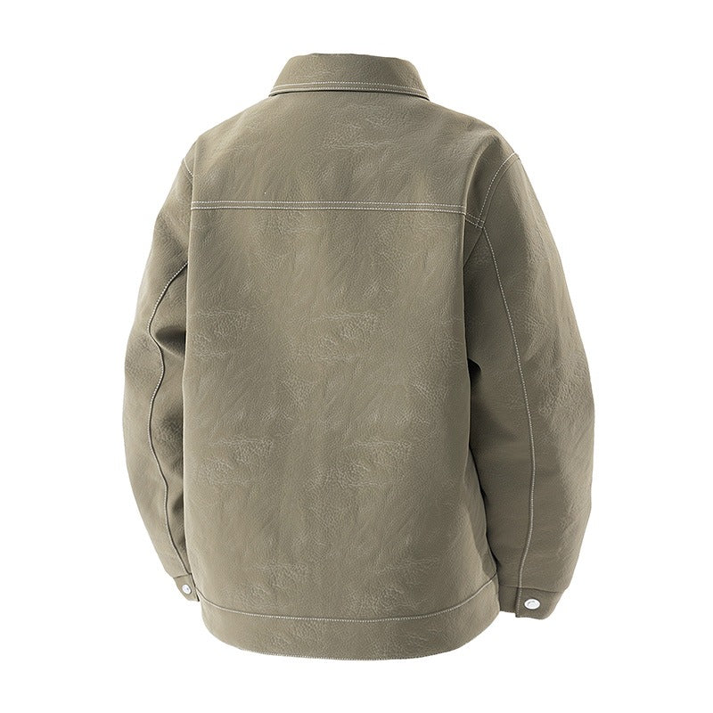 Herren Shirt-Jacke aus Veloursleder‑Optik mit kontrastierenden Ziernähten & Brustklappen Echoarchiv