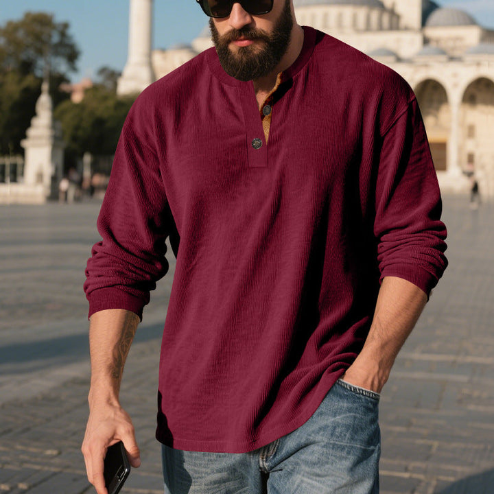 Herren Langarm-Henley-Shirt mit strukturiertem Design Echoarchiv