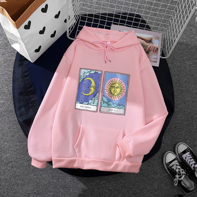 Damen leichter Oversize Kapuzenpullover mit Herz‑EKG‑Motiv, langen Kordeln und elastischem Bund – Auréline