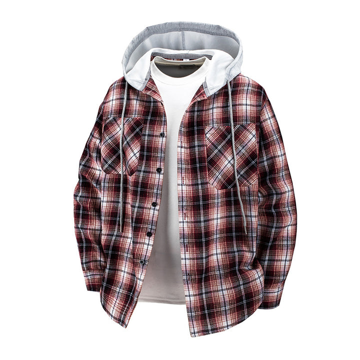 Herren -Layered-Flanell-Overshirt mit angenähter Kapuze und Brusttaschen Echo Archiv