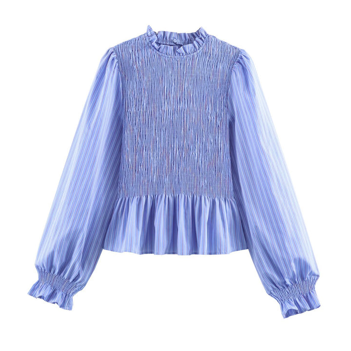 Damen Bluse mit Smok-Detail, Rüschenkragen und Volumenärmeln Echoarchiv