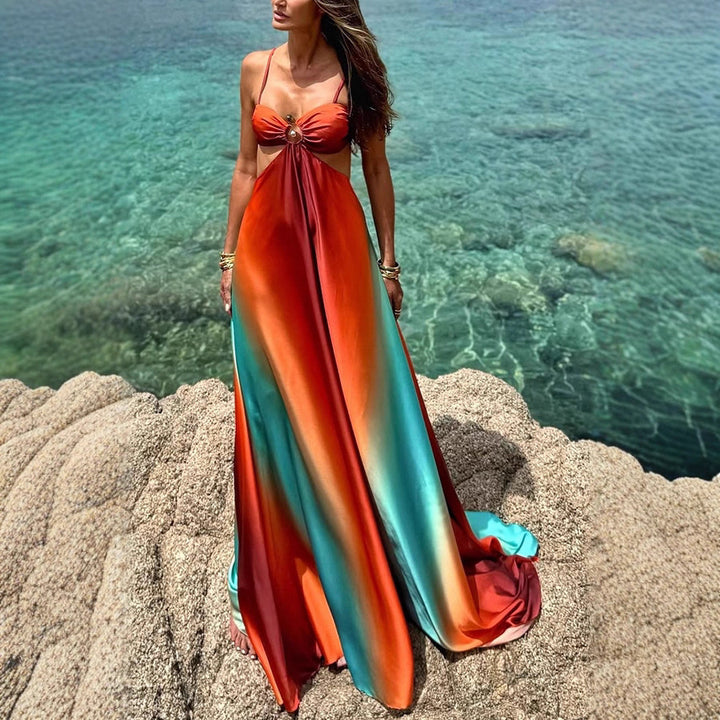 Damen Maxikleid mit verführerischem Wickeldesign und schimmernden Farbverläufen Echo Archiv