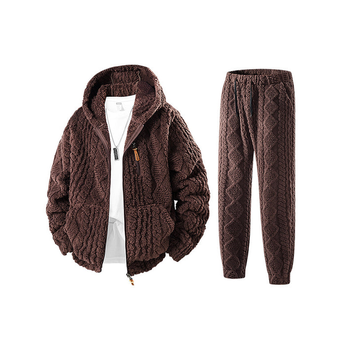 Herren Kuscheliges Sherpa-Fleece Set mit Kapuzenjacke und Strick‑Optik Jogginghose Echo Archiv