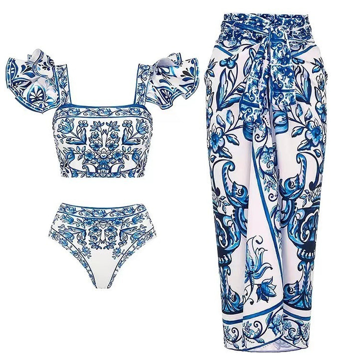 Damen Bikini-Set mit verspieltem Puffärmel und elegantem Wickelrock Echo Archiv