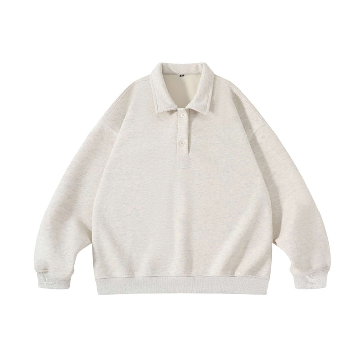 Unisex Oversize-Henley-Polo-Sweatshirt mit Kentkragen, Raglanärmeln und Rippbündchen Echoarchiv