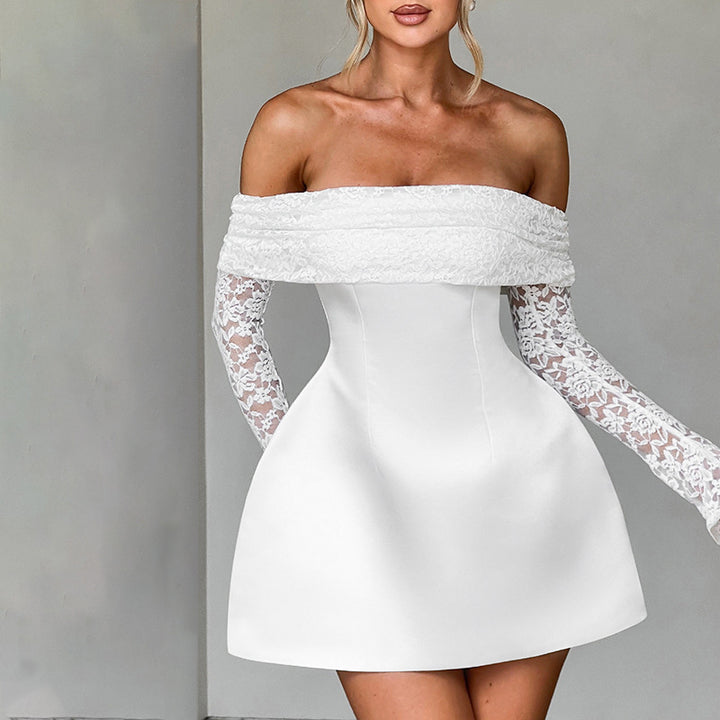 Damen Offshoulder Minikleid mit Spitzenärmeln und taillierter Silhouette Echo Archiv