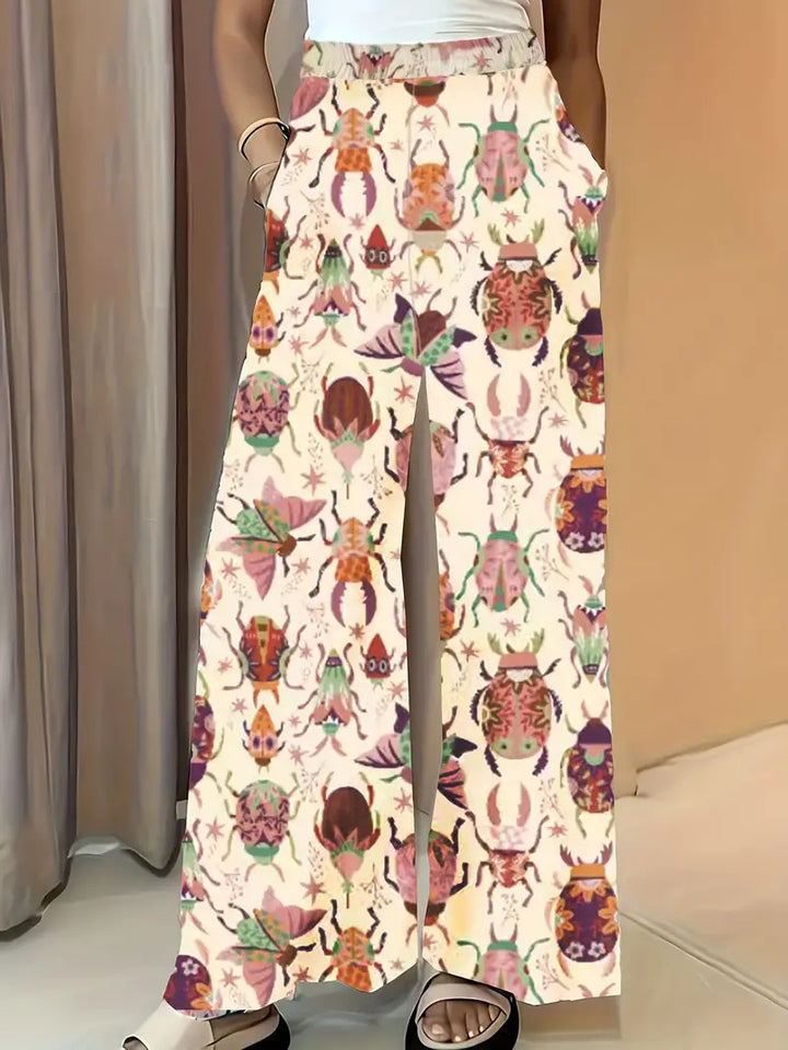 Damen Weite Palazzo-Hose mit elastischem Bund und auffälligem Käferprint Echo Archiv