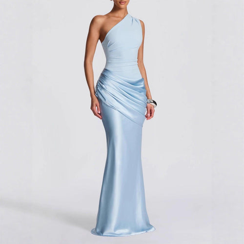 Damen Elegantes One-Shoulder Maxikleid mit raffinierten Drapierungsdetails – Valéora