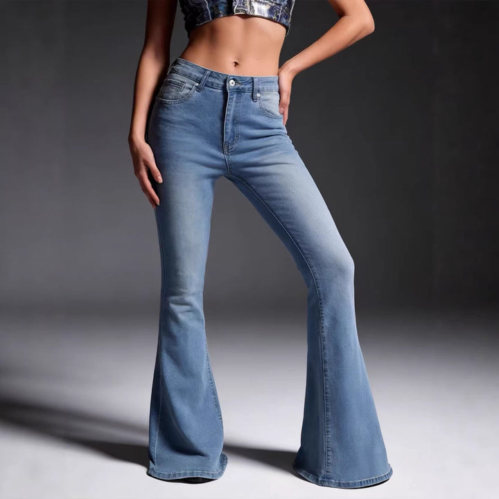 Damen nan hochtaillierte Schlagjeans mit figurformender Passform und weitem ausgestelltem Bein Echo Archiv