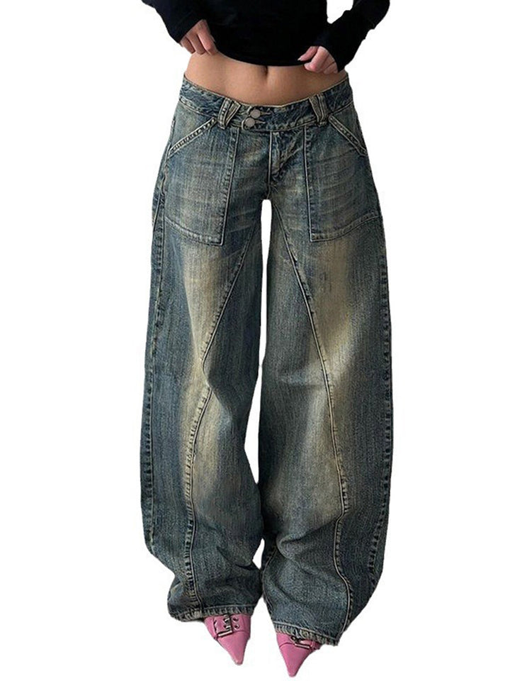 Damen nan weite Low-Rise Baggy-Jeans mit markanten V‑Nahtpaneelen und aufgesetzten Fronttaschen Echo Archiv