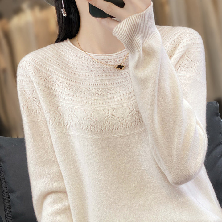 Damen Rundhals-Feinstrickpullover mit strukturierter Passe und Kaschmir-Optik Echoarchiv