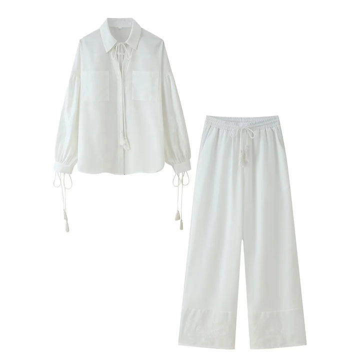 Damen leichte Culotte-Hose mit hohem Elastikbund, verstellbarem Kordelzug, Eingrifftaschen und besticktem Saum – Avélisse