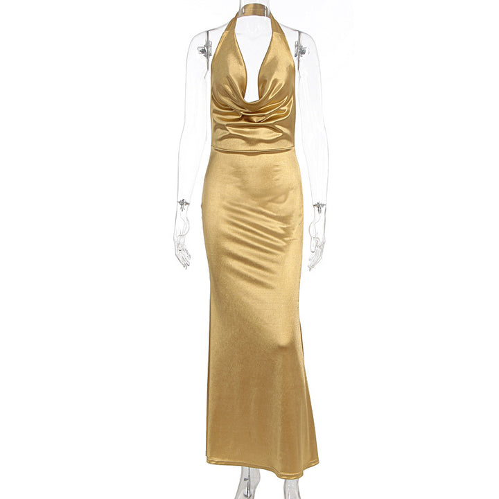 Damen Elegantes Maxikleid mit tiefem V-Ausschnitt und fließendem Fall Echo Archiv