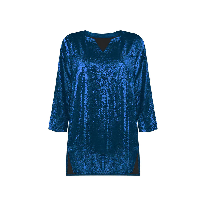 Damen Glänzendes Oversize-Tunika-Shirt mit V‑Ausschnitt und Seitenschlitzen Echoarchiv