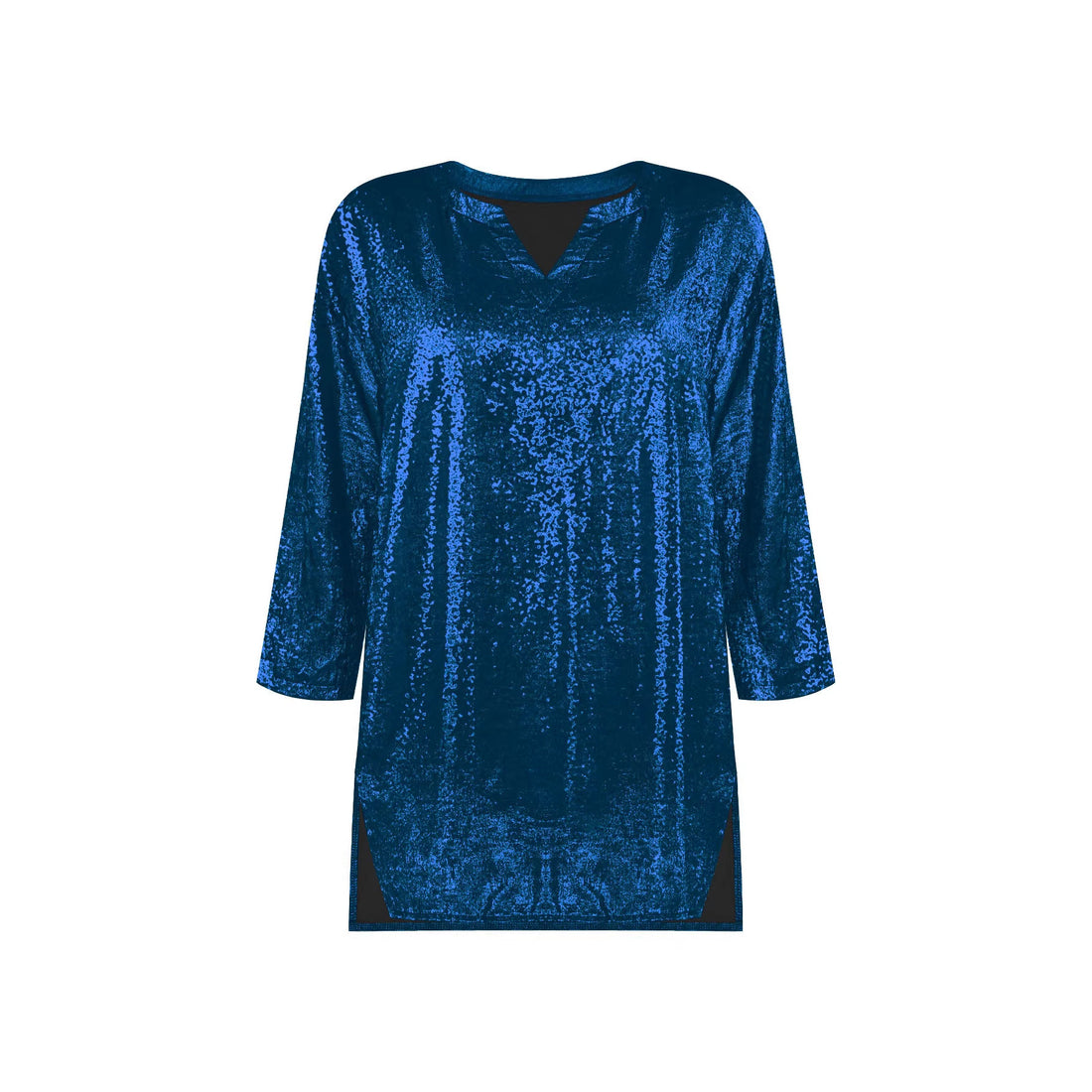 Damen Glitzernde Tunika-Bluse mit V‑Ausschnitt, Fledermausärmeln und Seitenschlitzen – Élovi