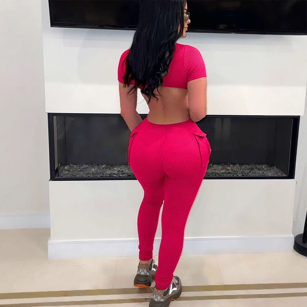 Damen figurbetontes Jumpsuit mit hohem Kragen und Seitentaschen Echo Archiv