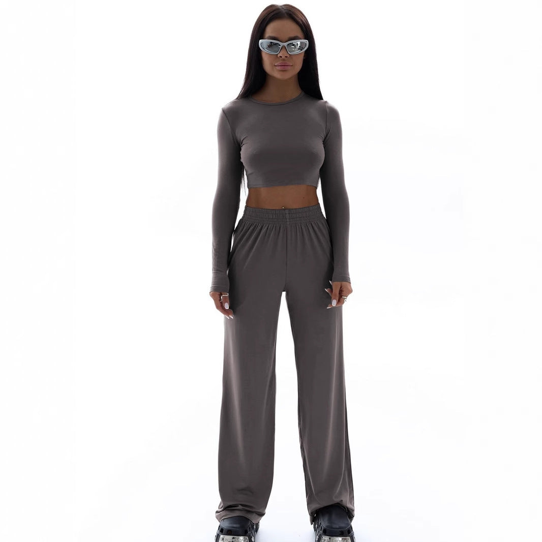 Damen Elegantes Zweiteiliges Set mit cropped Oberteil und weiten Hosen Echo Archiv
