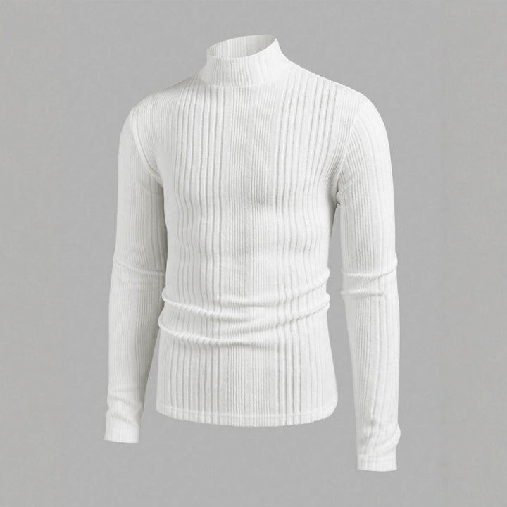 Herren Strickpullover mit hohem Kragen und Rippstruktur Echoarchiv