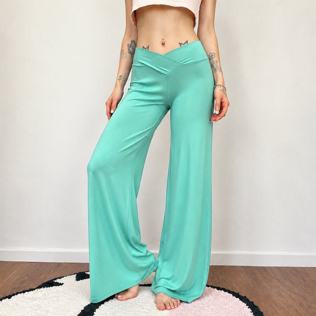 Damen nan weite Palazzo-Hose mit V-förmiger Bundnaht und elastischem Stretch-Jersey Echo Archiv