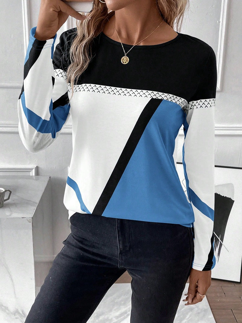 Damen Langarmshirt mit geometrischem Blockprint und Rundhalsausschnitt Echo Archiv