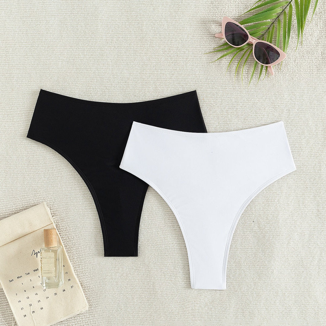 Damen Hochtaillierte Bikini-Hose mit elegantem Rüschendesign Echoarchiv