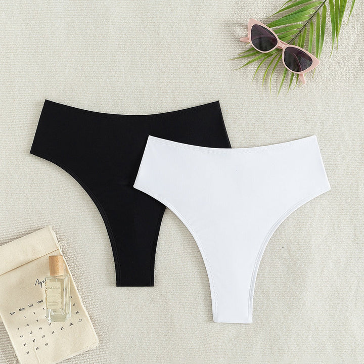 Damen Hochtaillierte Bikini-Hose mit elegantem Rüschendesign Echoarchiv